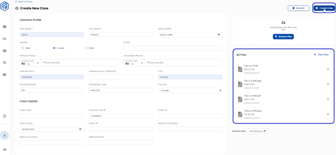 Different File Types Queued Files Create Case - box