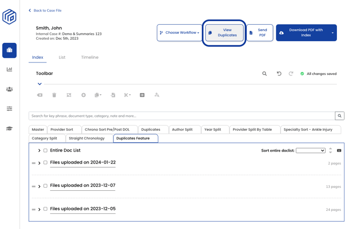 Doc List - View Duplicates