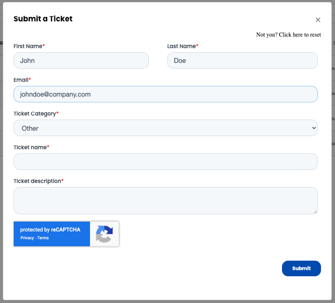 Help Desk Pop Up Form