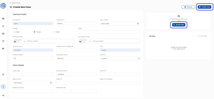 Janice Roberts - Create Case & Browse Files